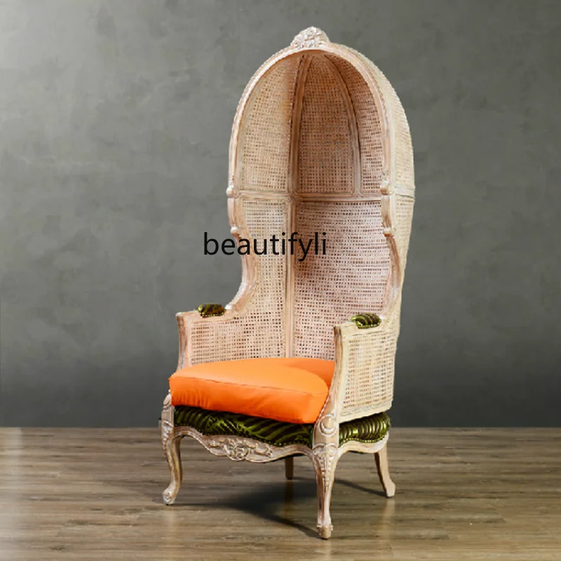 

French Wood Carving Single Massage Armchair American Country Rattan Image Princess Chair accent chairs for living room