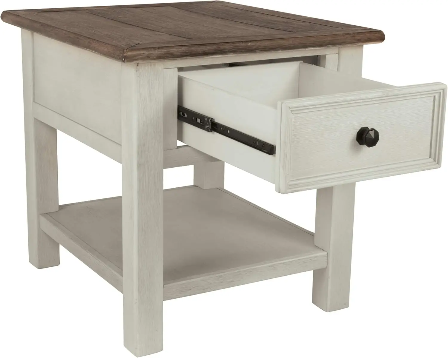 Design by Ashley Bolanburg Farmhouse Square Two Tone End Table, Antique Cream