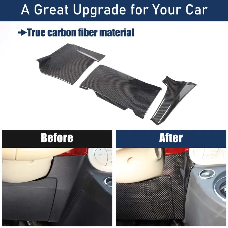 3piece set Real Carbon Fiber For Fiat 500 2007-2026 Car Steering Wheel Lower Decorative Cover Sticker Car Protection Accessories