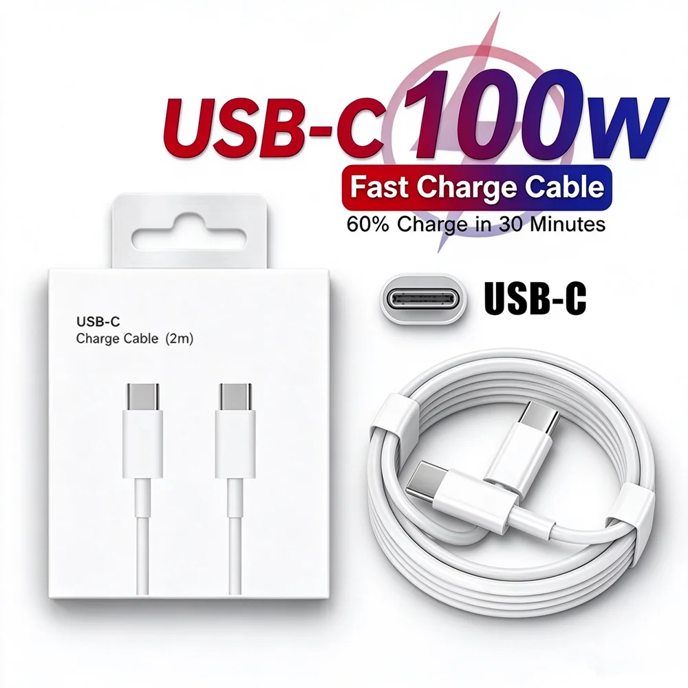 10PCS 100W USB-C Fast Charging Cable For iPhone 15 16 17 18 Pro Max Duo 15 16 Plus Dual Type C Rapid Charge Data Cables With Box