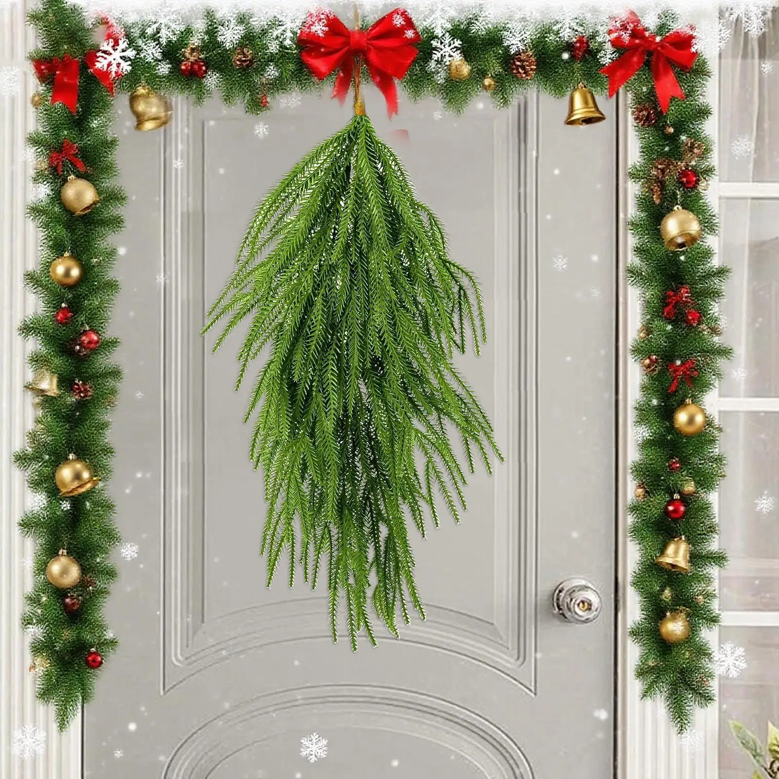 Pine Garland Christmas Teardrop Swag 2 Pieces Artificial Pine Garland Decoration 26 Inch for Railing Porch Table Window Wall