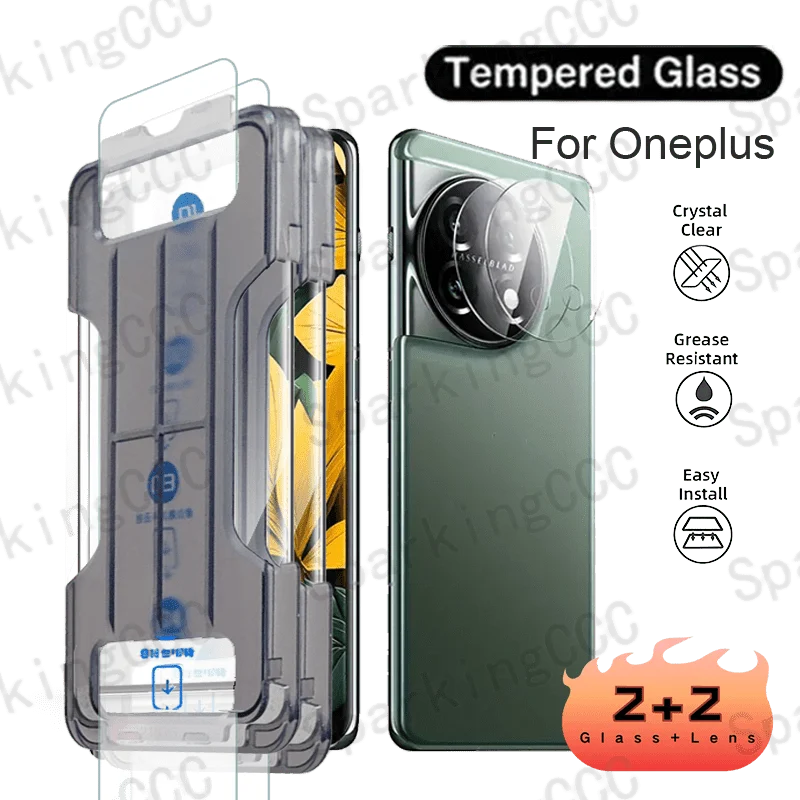 

2+2pack for OnePlus13/11/11R/9Pro/10Pro HD One-clickfilm applicator Tempered Glass Screen Protector+Lens Protector,Scratch-Proof