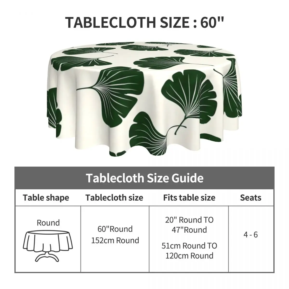 Ginkgo Biloba Tablecloth Green Leaves Polyester Round Table Cover Fashion Pattern Table Cloth For Events Christmas Party