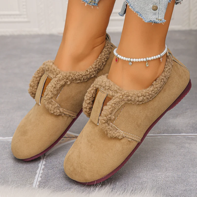 

Новинка 2023 года, зимняя женская обувь, плюшевая модная обувь в стиле ретро, хлопковые женские удобные ботильоны на плоской подошве с квадратным носком и резинкой