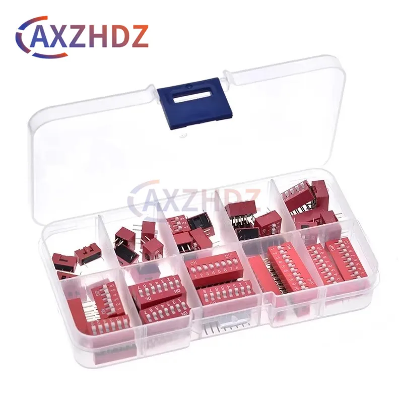 45Pcs 2.54mm Dip Switch Assorted Kit On Off Toggle Range 1 2 3 4 5 6 7 8 9P for Circuit Breadboards Toggle Switch