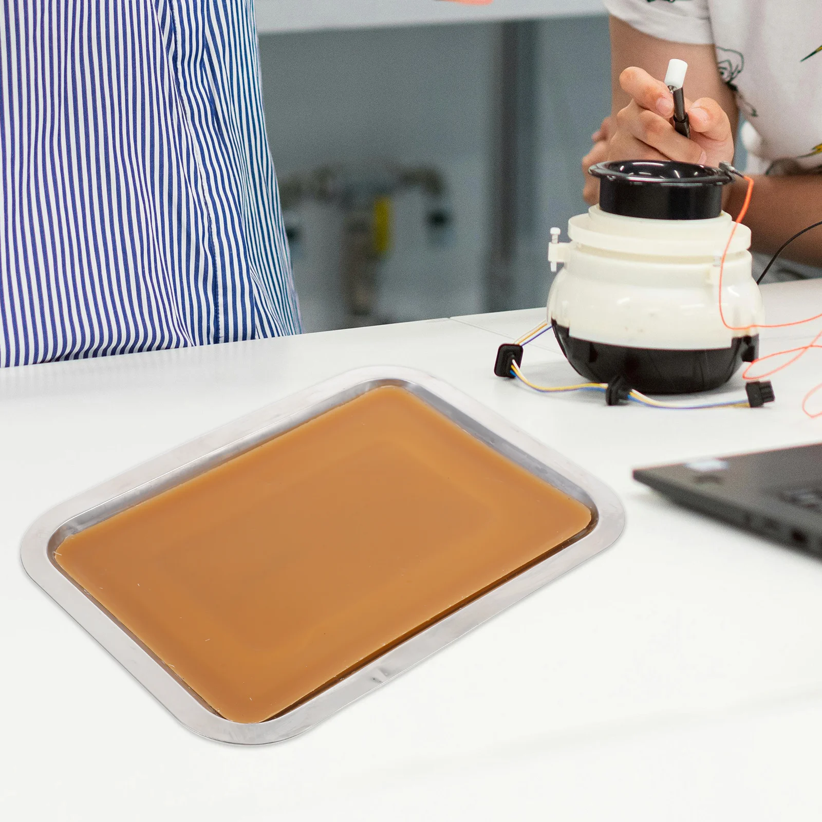 صينية تشريح 18 × 25 سم أداة مختبر من الفولاذ المقاوم للصدأ مطلية بالشمع الأبيض لتجارب الأحياء واستخدام تعليم الفصول الدراسية #5