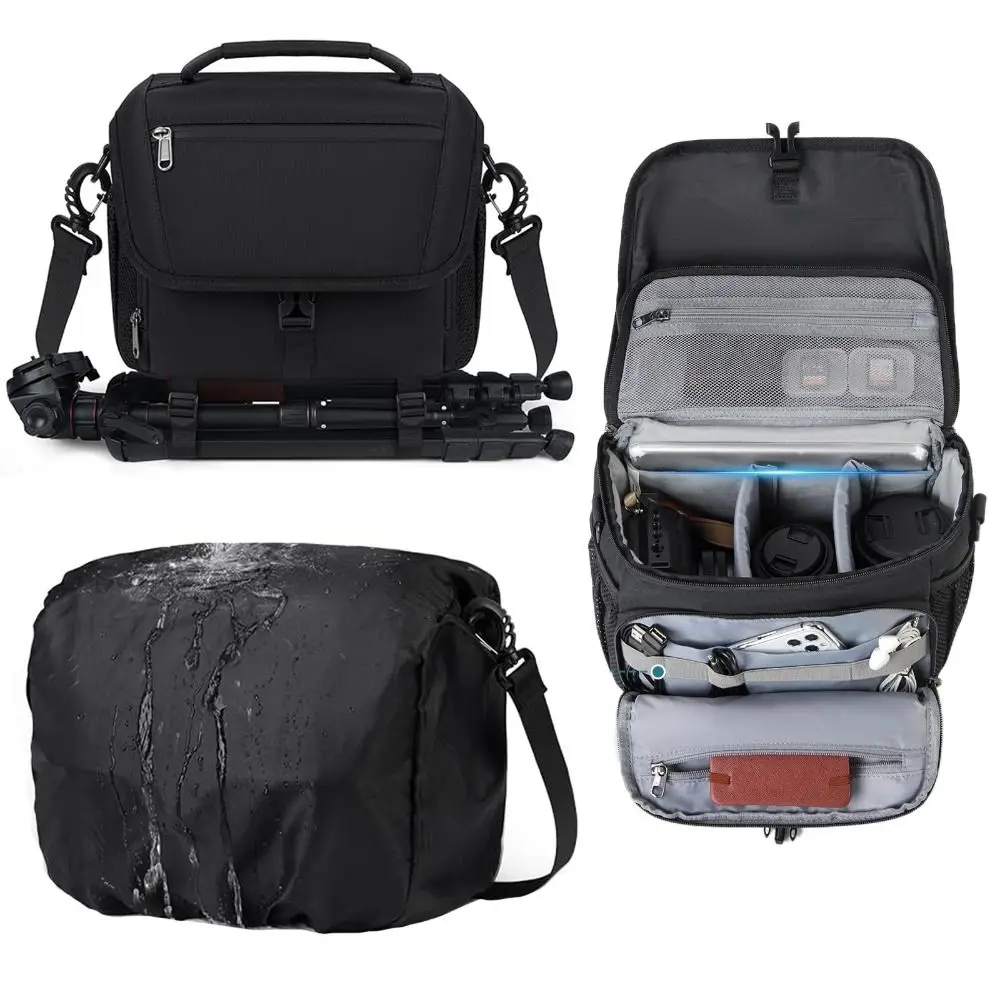 with Tripod Holder Camera Bag Waterproof with Rain Cover Camera Sling Bag Wear Resistant for Canon/Nikon/Sony/Fuji