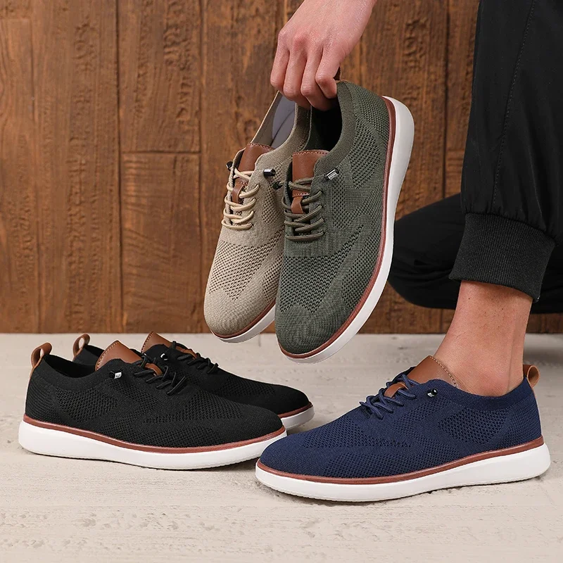Fashionable Avant Garde Men's Sports Shoes Knitted Mesh Breathable Trendy Appearance Flat Shoes Versatile Street Casual Shoes