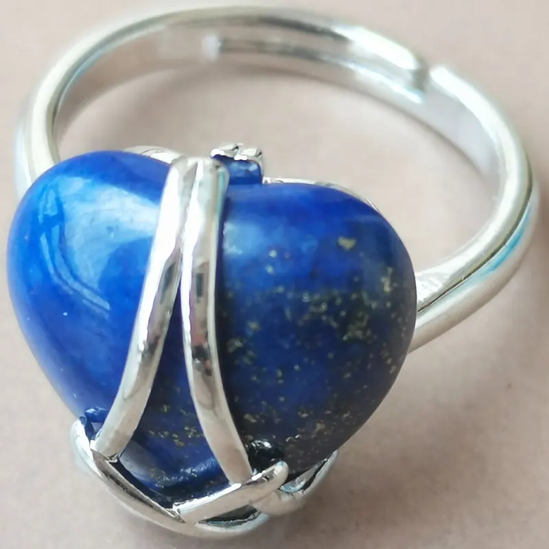 Labradorite Tiger Eye Lapis Lazuli Goldstone Blue Sand Howlite Crystal Malachite Aventurine Lava Heart Bead Ring WFH1007