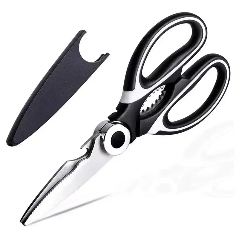 1/2 PCS Multi-Purpose Stainless Steel Kitchen Scissors, Chicken Bone Cutter with Lid, Can Open Nut Cutting Tool