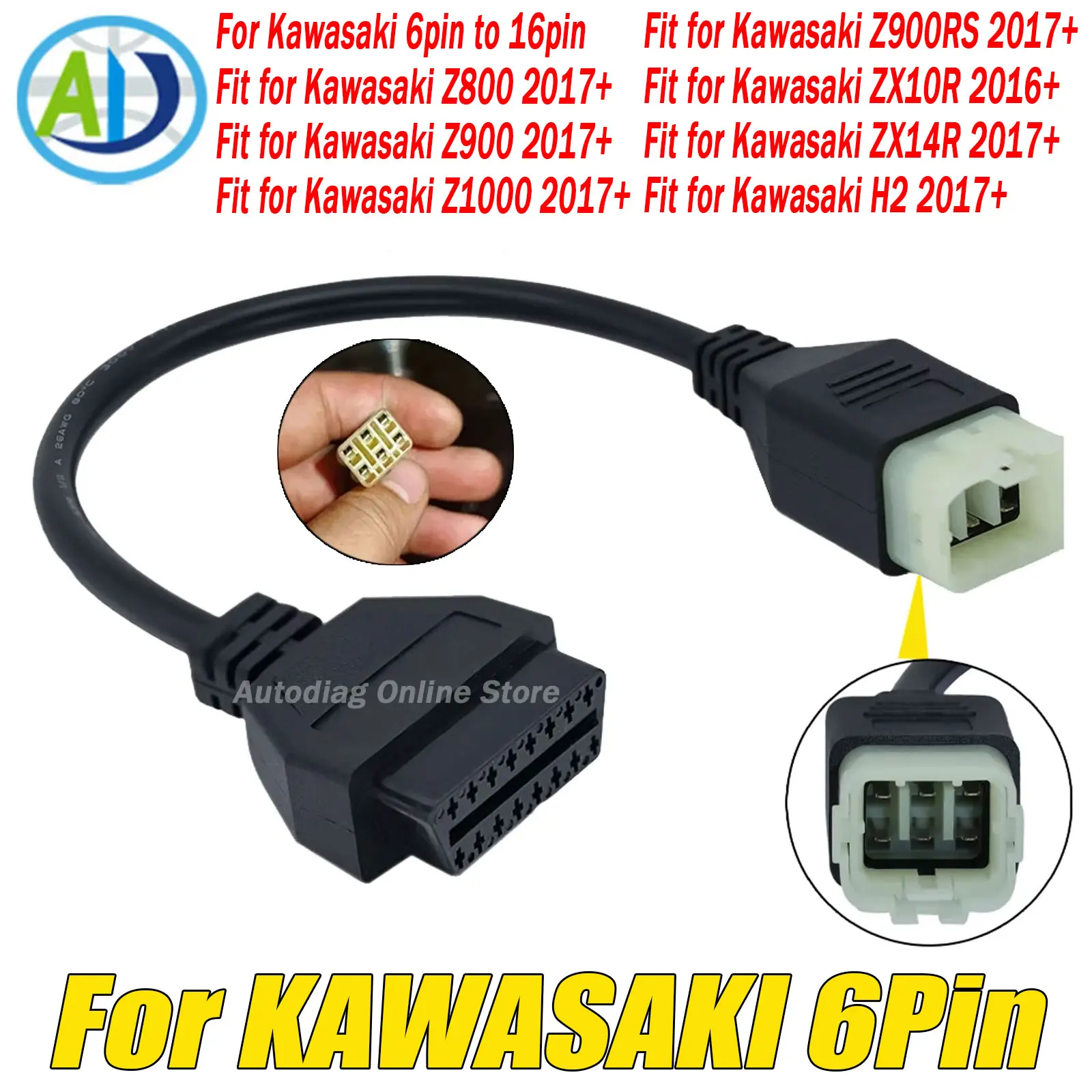 

For Kawasaki 6 Pin to 16 Pin OBDII Adapter Connector for Z900RS/Z800/Z900/Z1000/ZX10R/ZX14R/H2 Motorcycle OBD2 Diagnostic Cable