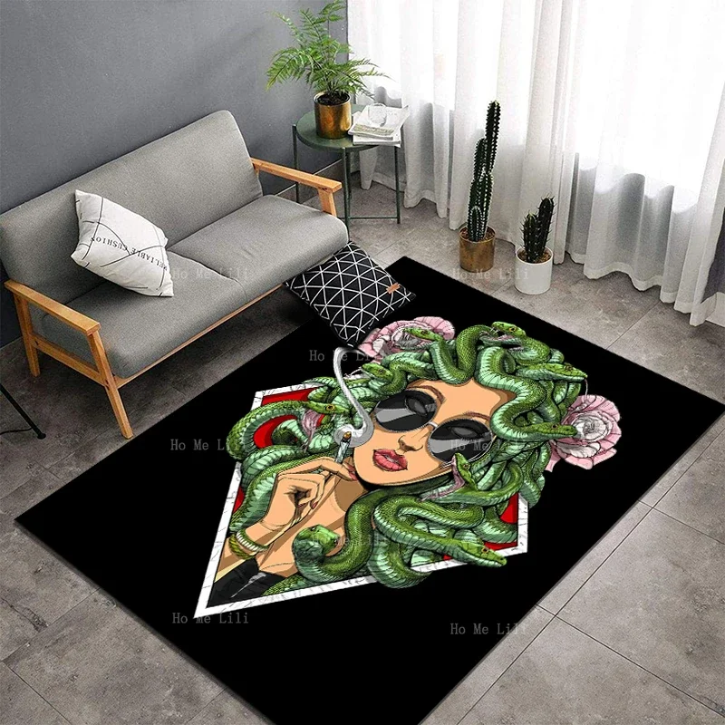 Psychedelic Greek Goddess Hippie Stoner Smoking Weed Drawing Girls Cartoon Art Flannel Floor Rugs By Ho Me Lili For Kids Adults