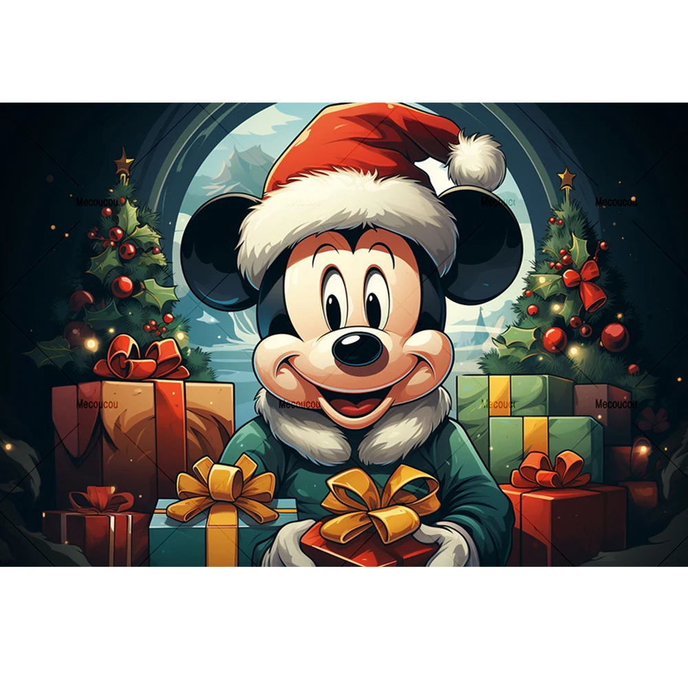 Disney Winter Christmas Mickey Minnie Photography Backdrop Happy Birthday Baby Shower Banner Customize Background Props