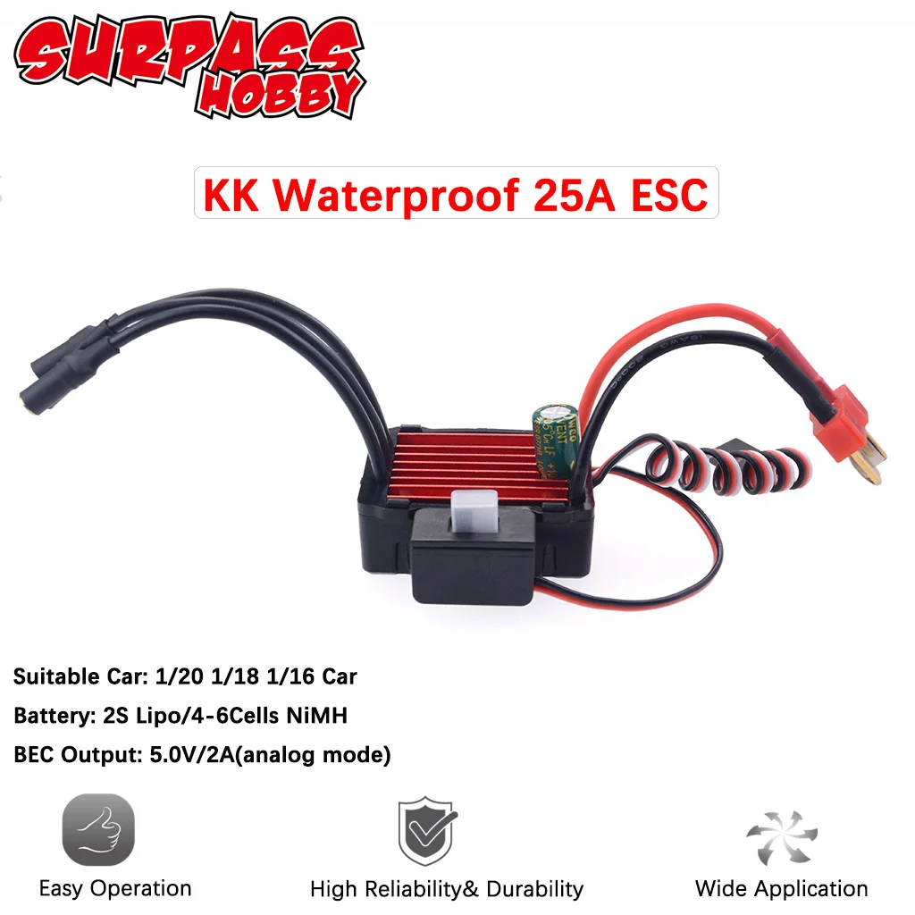 SURPASS HOBBY KK 150A 120A 80A 60A 45A 35A 25A Waterproof ESC T Plug XT60 2-6S for 1/8 1/10 1/12 1/14 1/16 RC Brushless Motor