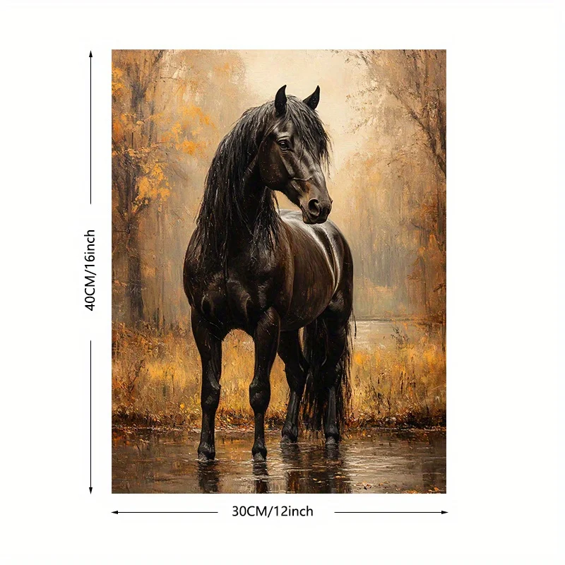 1pc frameless Canvas Painting Modern Black Horse Canvas Art Print - Frameless, Textured Fabric Wall Decor for Living Room, Bedro