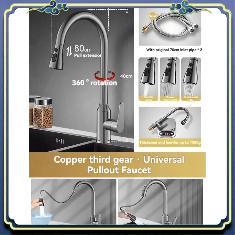 

A56P-Кухонные смесители из нержавеющей стали 304, выдвижной кухонный кран для воды, настенный смеситель, головки для горячей и холодной воды, третья передача