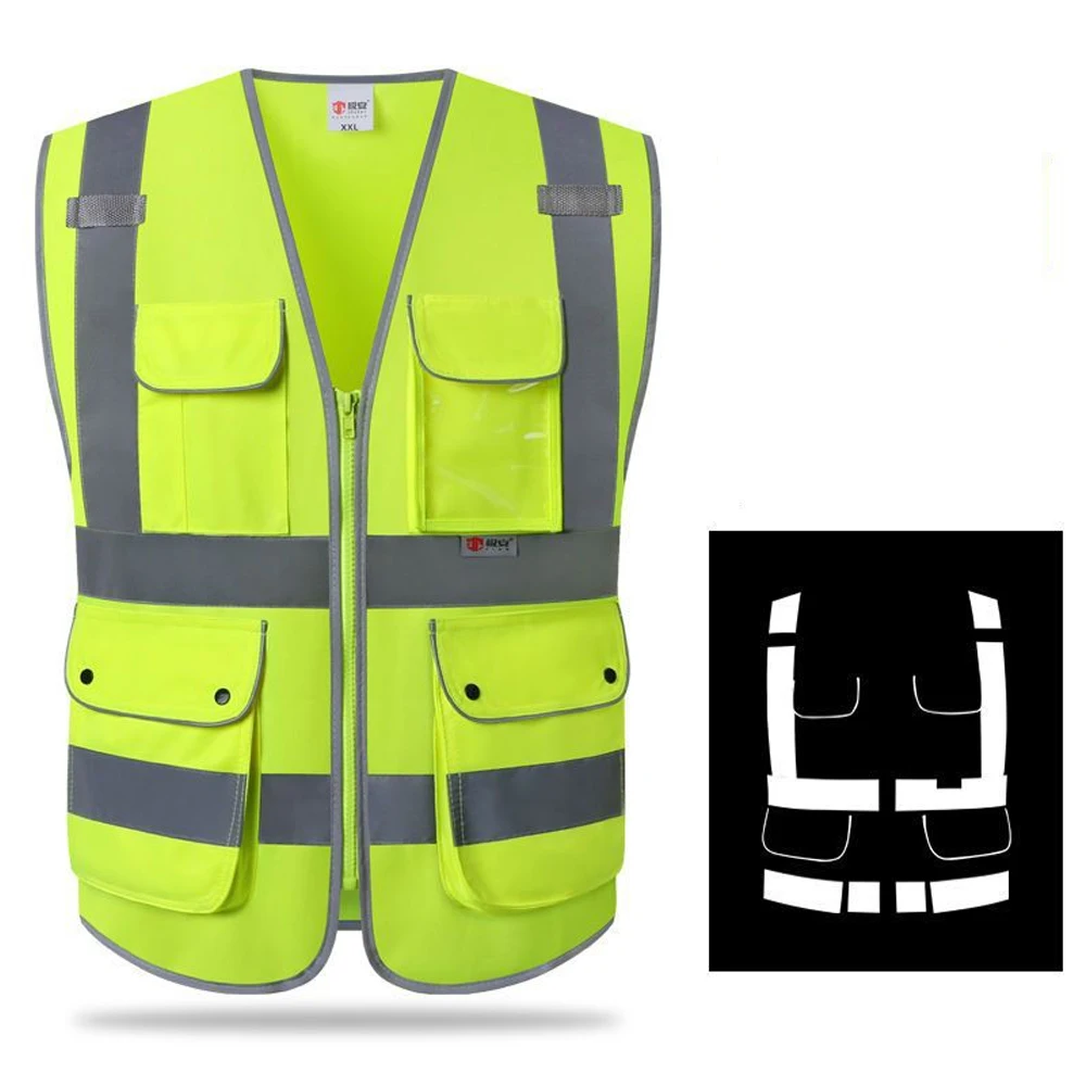 Reflective Vest High Visibility Safety Vests Multi Pockets Construction Workers Security Working Clothes Hi Vis Workwear