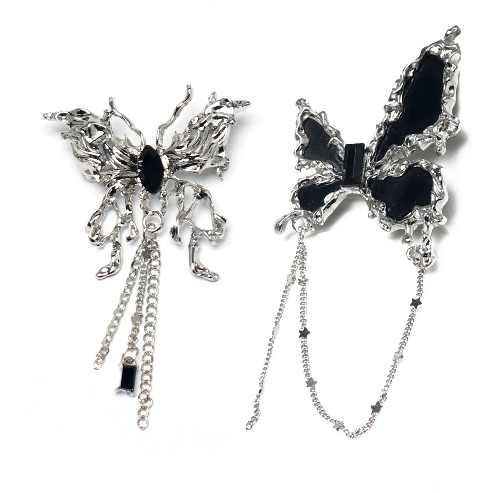 European And American Simulation Butterfly Brooch Light Luxury And Niche Design Butterfly Tassel Jewelry Black Butterfly Brooch