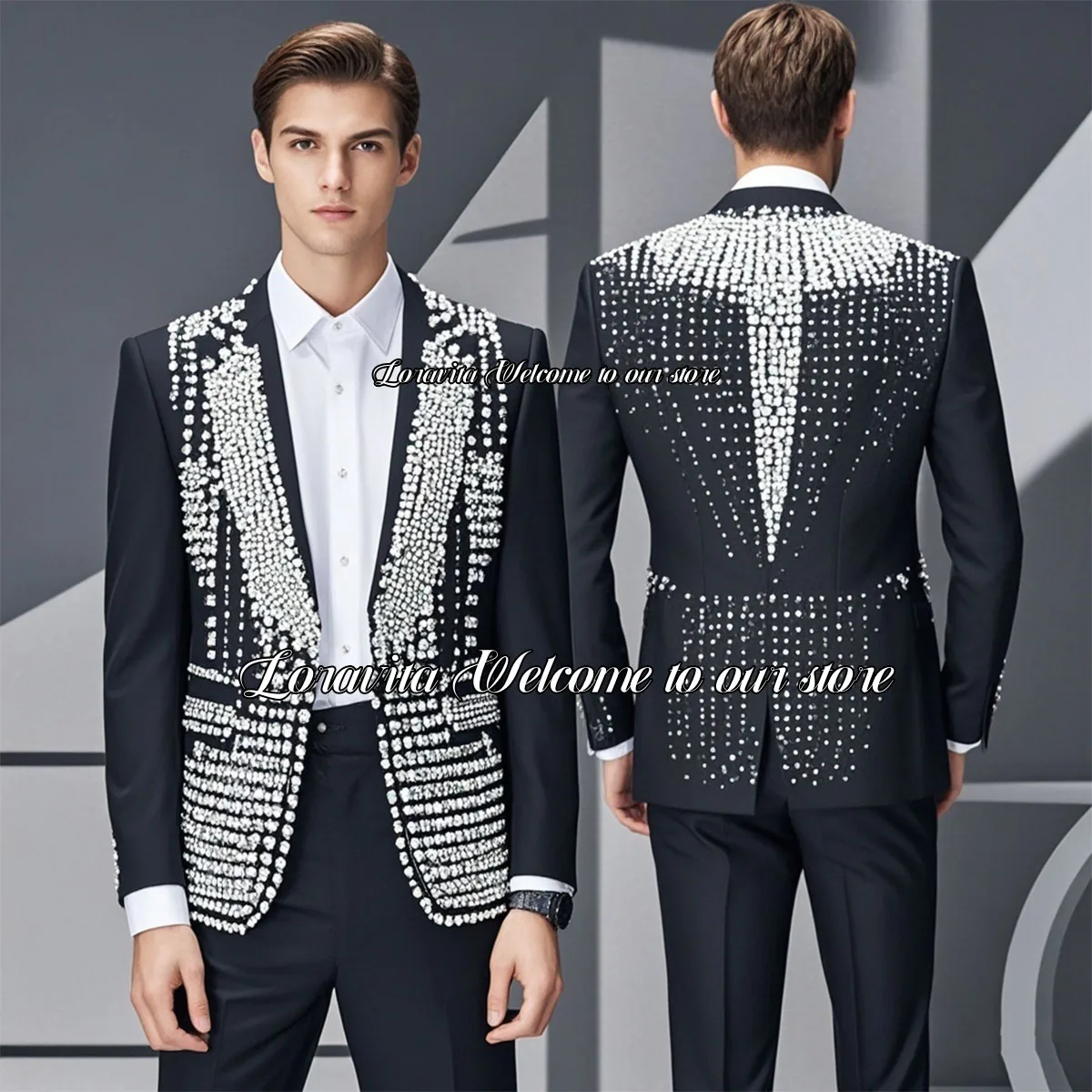 Luxury 2 Pieces Wedding Groom Tuxedos Sparkling Crystal Beading Men Suits Slim Fit Male Prom Blazers Costume Homme ropa hombre