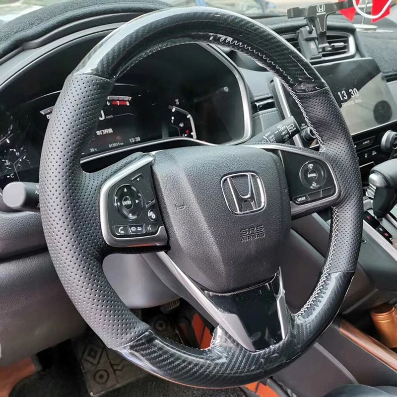 

Leather Car Steering Wheel Cover Braid for Honda 10th Gen Civic‌ CRV CR-V 2017-2021 Breeze 2020 2021 Customized Hand Stitched