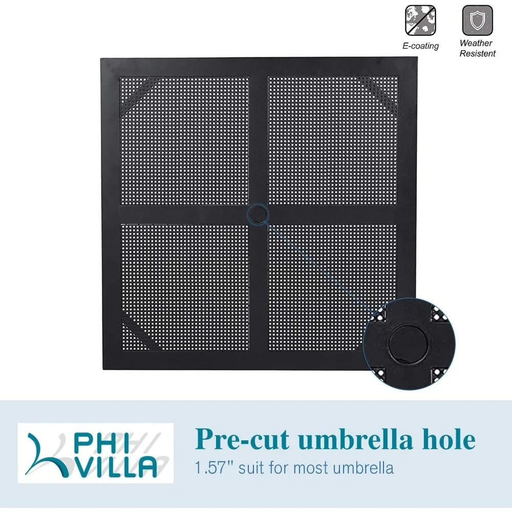 طقم أثاث للطاولات والكراسي الخارجية من الحديد المطاوع مكون من 5 قطع، وطاولة بيسترو مربعة مقاس 37 بوصة مع فتحة مظلة و4 #6