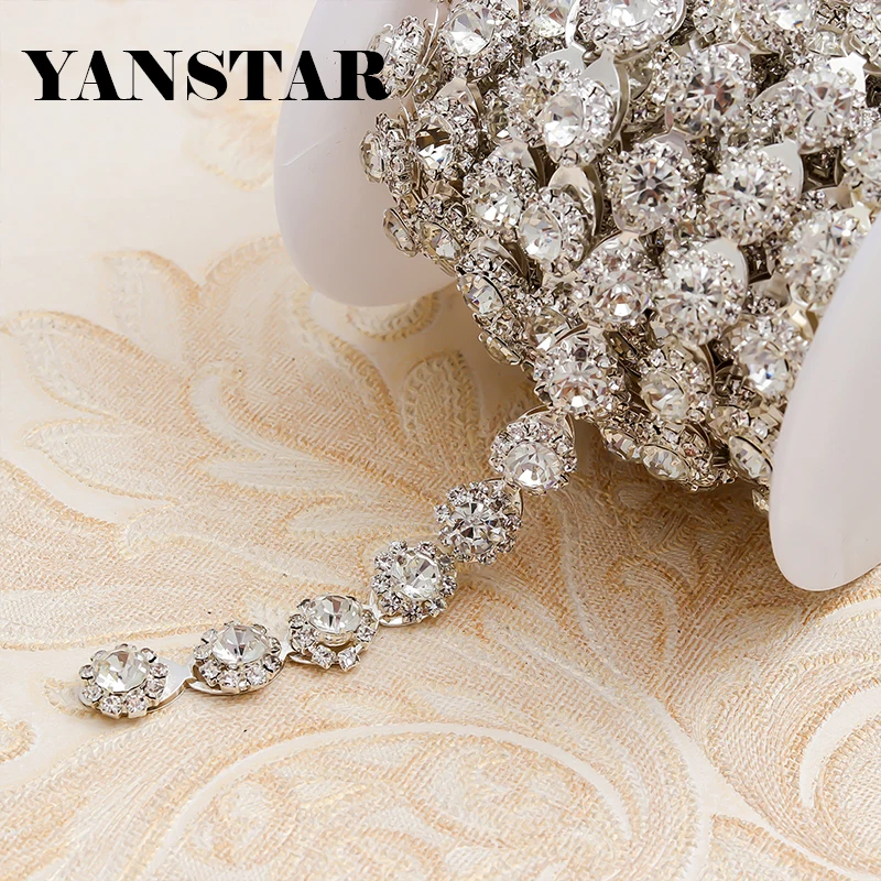 

YANSTAR 10Yard Hotfix Rhinestone Chain For Wedding Dress Belt Handmade Crystal Trim Bridal Sash Accessories YS752