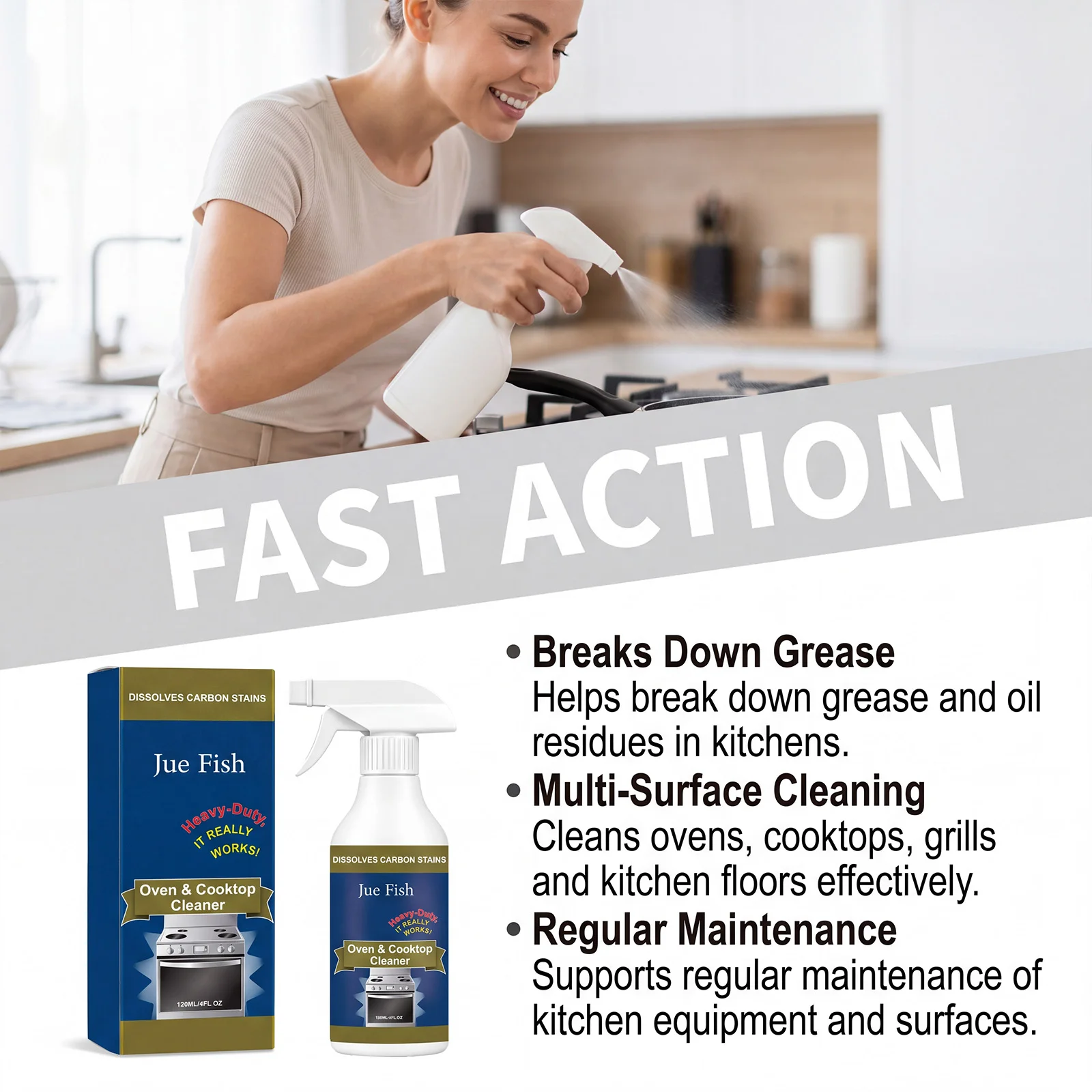 Oven & Cooktop Cleaner Spray Heavy-Duty Kitchen Degreaser Spray for Stove Grill Fast Action Carbon Stain Remover for Kitchen