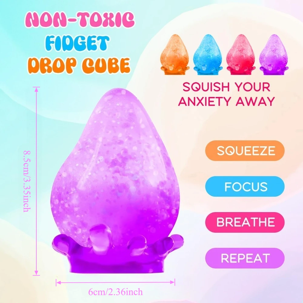 Squishy Drop Fidget Toy Stress Relief Sensory Toys for Adults Kids Autism ADHD, Ice Cube Shape Hand Exercise Stress Ball Gifts