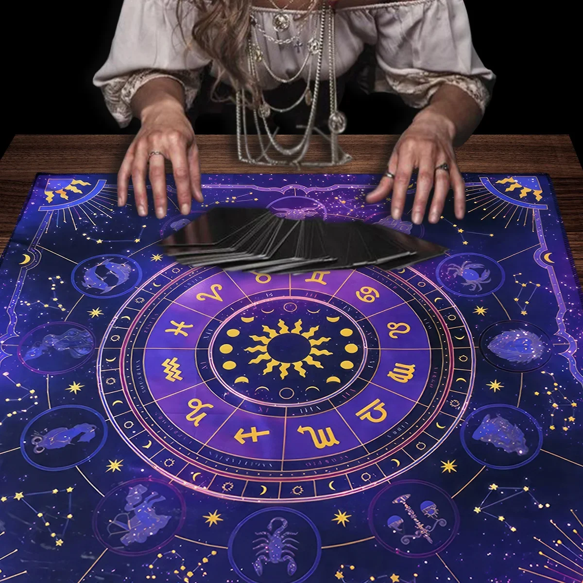 12 Constellations Divination Tarot Card Tablecloth Sun Starry Sky Tarot Mat Altar Cloth Witchcraft Astrology Oracle Card Pad