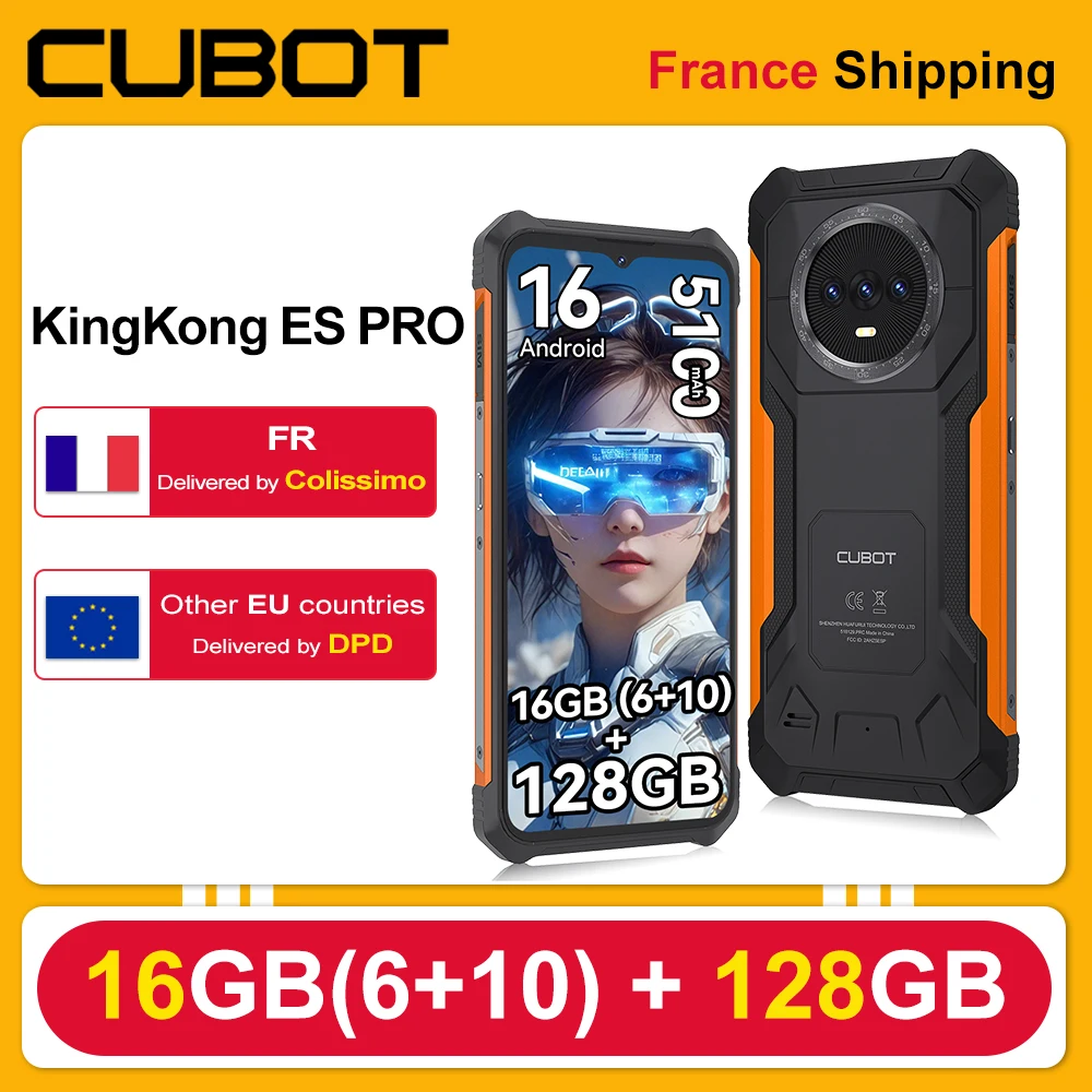 [Spedizione dalla Francia] Smartphone robusto Android 16 Cubot KingKong ES PRO, 16 GB RAM (6+10) + 64 GB ROM / 16 GB RAM (6+10) + 128 GB ROM, corpo ultrasottile da 12,8 mm, schermo da 6,56 pollici