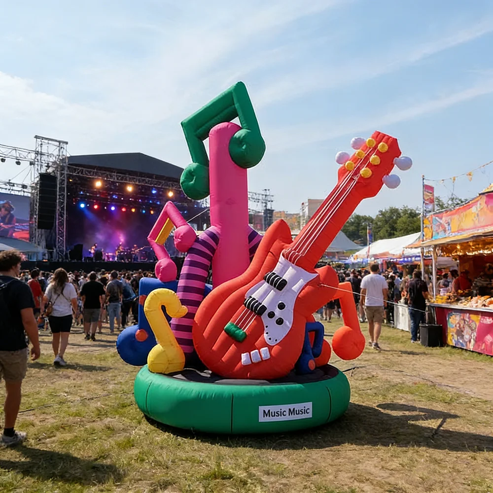 

Надувная скульптура гитары на заказ, большая надувная модель музыкальной ноты для наружной рекламы, активации бренда и открытия магазина