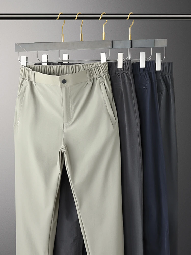 

Elastic Ice Silk Straight Leg Thin Casual Pants Men's plus Size Loose Large Code Relaxing Mid-Year Dad Elastic Waist Long Pants
