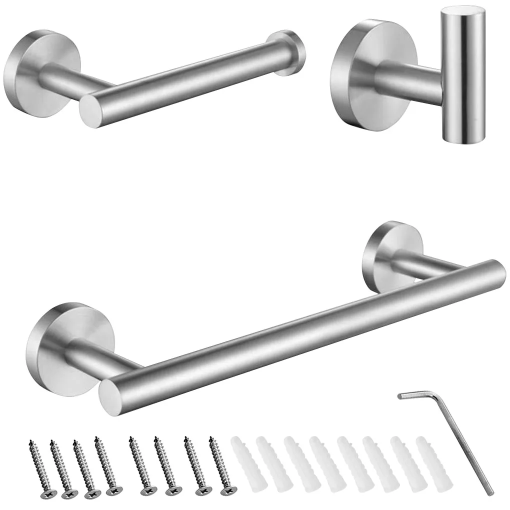 

Набор настенных держателей для ванной комнаты, вешалка для туалетной бумаги, набор вешалок для полотенец из нержавеющей стали, черный, 3 шт./компл.