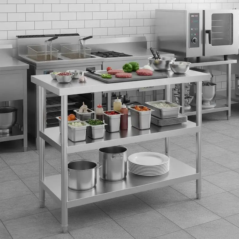 

Metal Workstation 18 x 36 x 34 Inch For Commercial Kitchen BBQ Garage, 2 Adjustable Undershelves Heavy Duty Preparation Surface Garage Organization Warehouse Equipment Utility Table