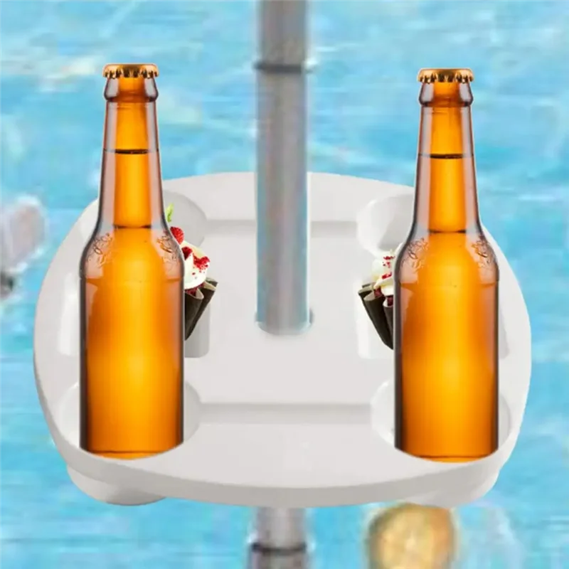 ABXF-Patio Regenschirm-Tischtablett, Regenschirm-Tischtablett für den Außenbereich, mit 4 Getränkehaltern, Strandtisch, Sonnenschirmtisch für den Außenbereich, Strandtisch