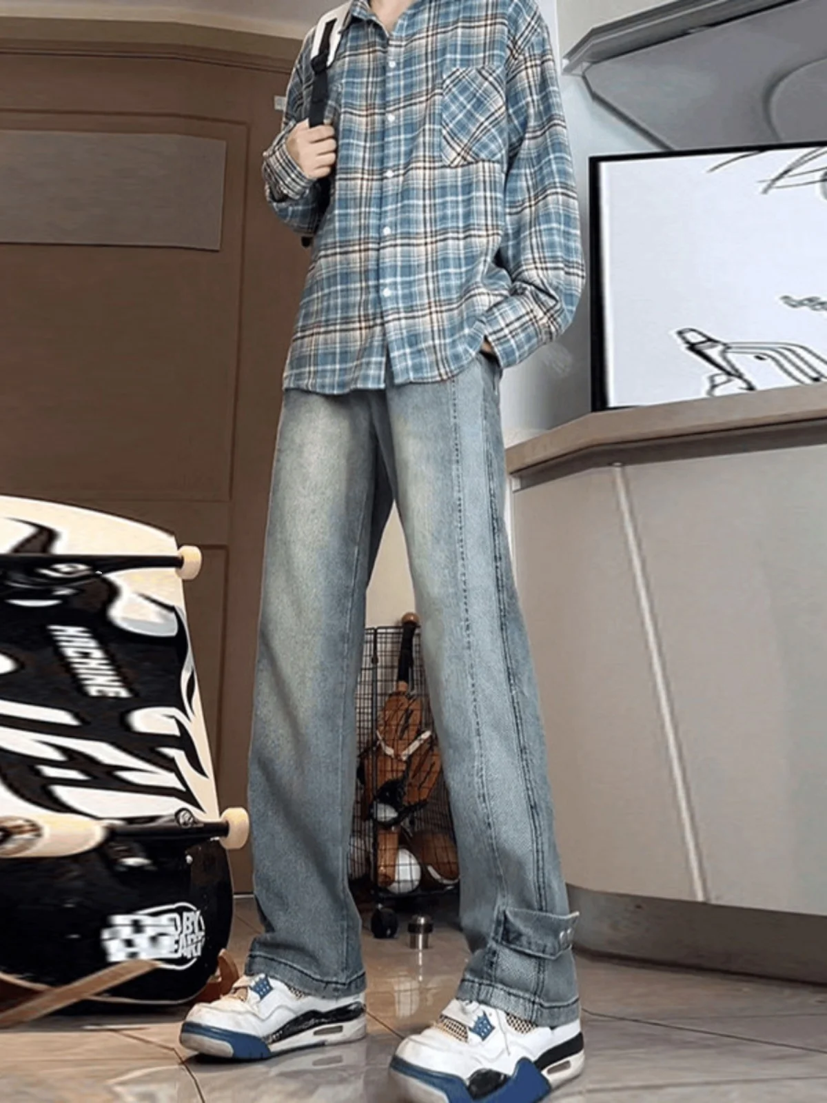 

American Retro Starry Night Denim Jeans Men's Woven Pants CleanFit Straight Leg Pants Drapey High-End Feeling