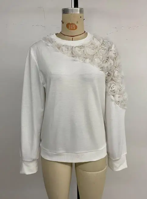 Damska bluza z kapturem z trójwymiarowym kwiatowym wzorem, elegancka i codzienna, na jesień i zimę 2025, nowy styl, modna damska baza, długi rękaw.