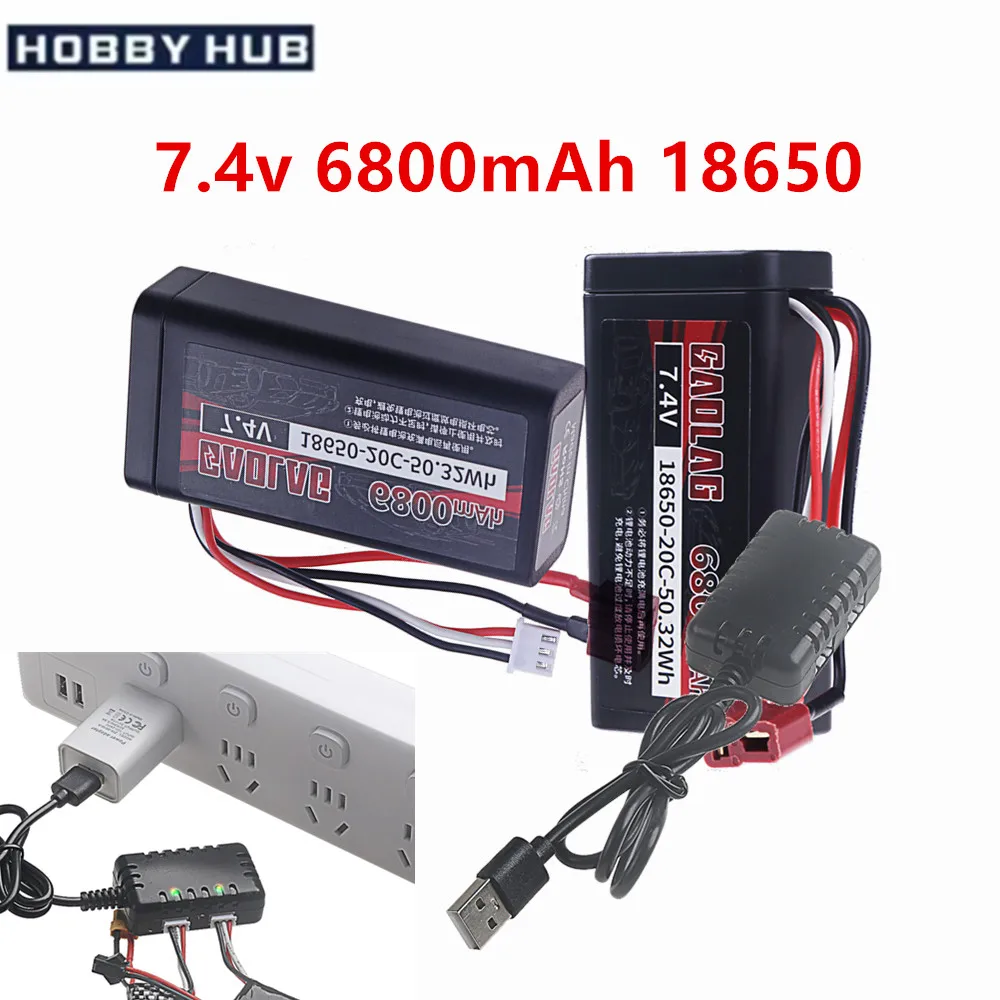 2s Lipo battery 7.4V 6800mAh 18650 For Wltoys 144001 12428 104009 12423 10428 12429 12401 12402 12402A RC Car Spare Parts