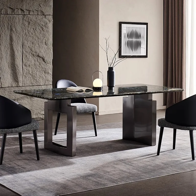 #Modern Marble Rectangular Dining Table Chair Combination Modern Minimalist Luxury High-end Dining Table for Hotel Use
