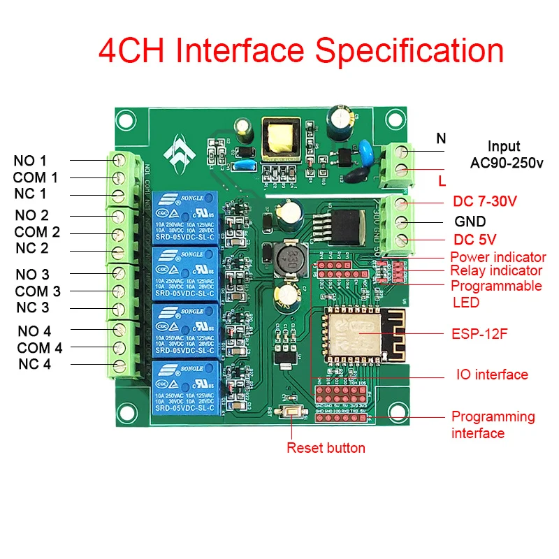 1 2 4 8 Channel ESP8266 WIFI DIY Arduin Tasmota Relay Module Switch ESP-12F Development Board  DC 5V 12V 24V 32V AC 110V 220V