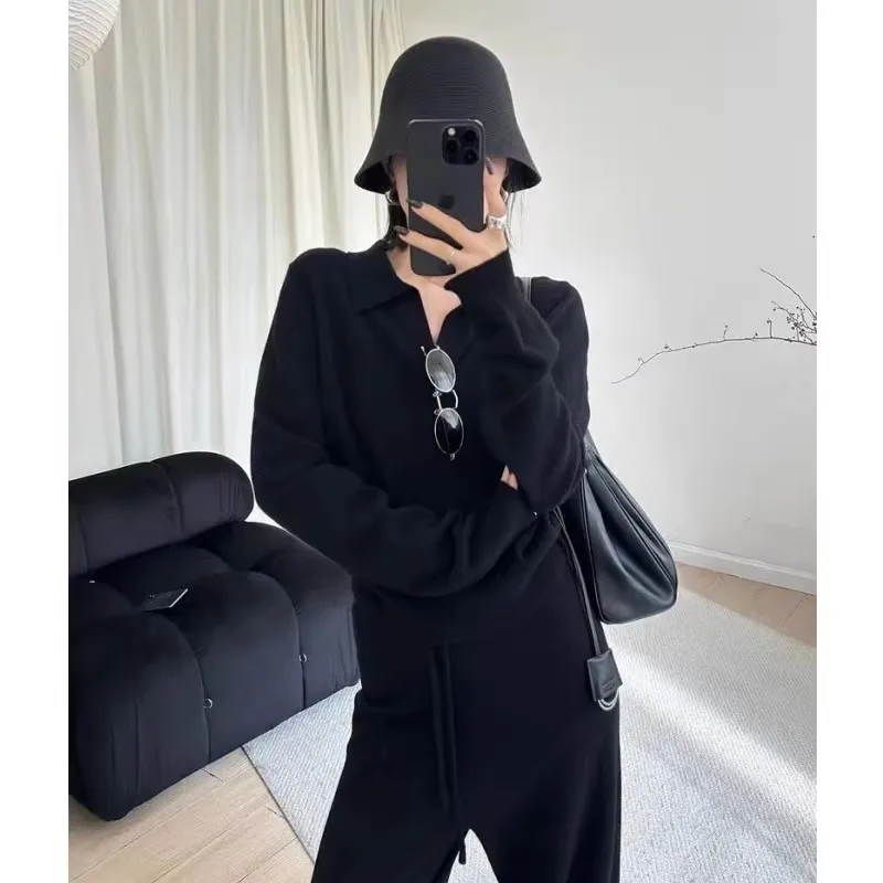 2026 POLO collar 100% wool knitwear women's top autumn and winter temperament long-sleeved bottom sweater 3