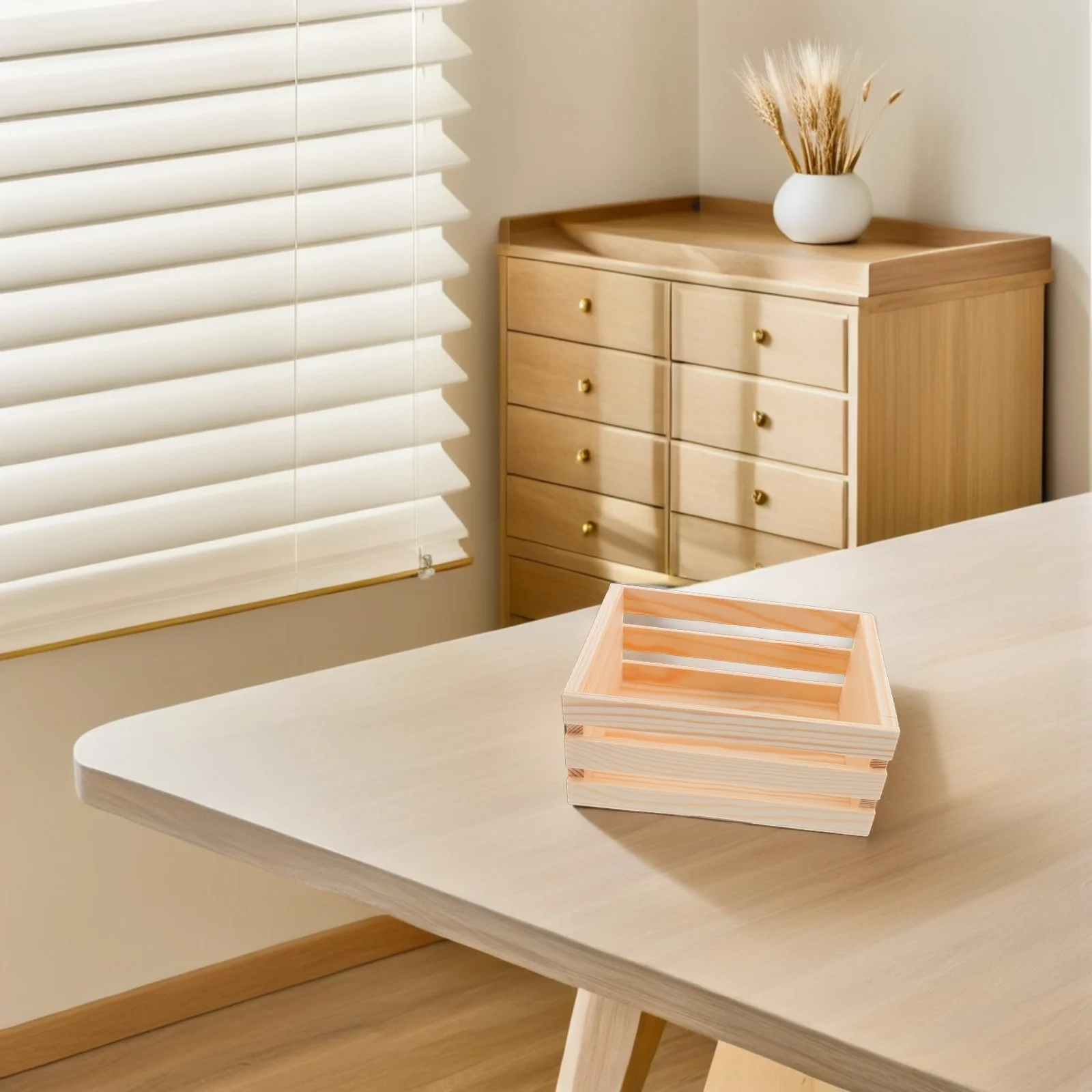 

Small Wooden Basket Storage Multifunction Desk Organizer Hollow Design Desktop Container for Home Office Stationery Wooden