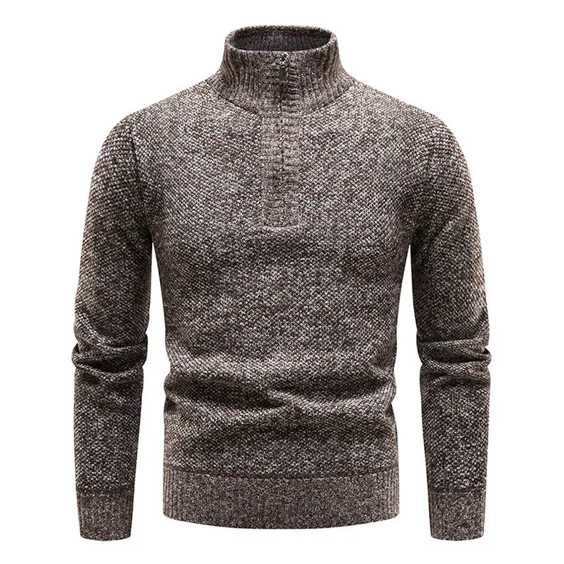 Winter Men's Fleece Thicker Sweater Half Zipper Turtleneck Warm Pullover Quality Male Slim Knitted Wool Sweaters for Spring