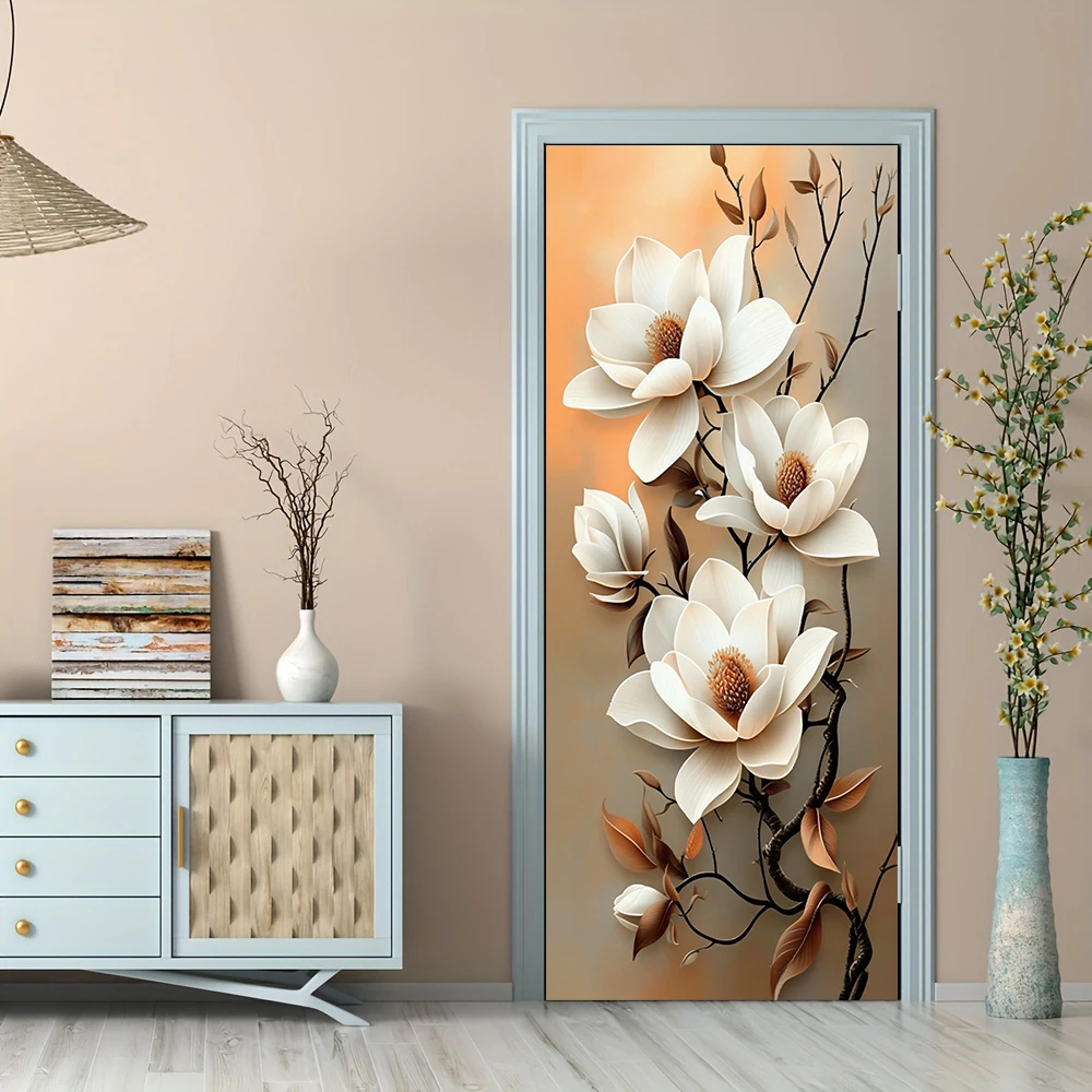 1 piece of magnolia flower decorative door stickers are made of environmentally friendly materials and have a self-adhesive desi