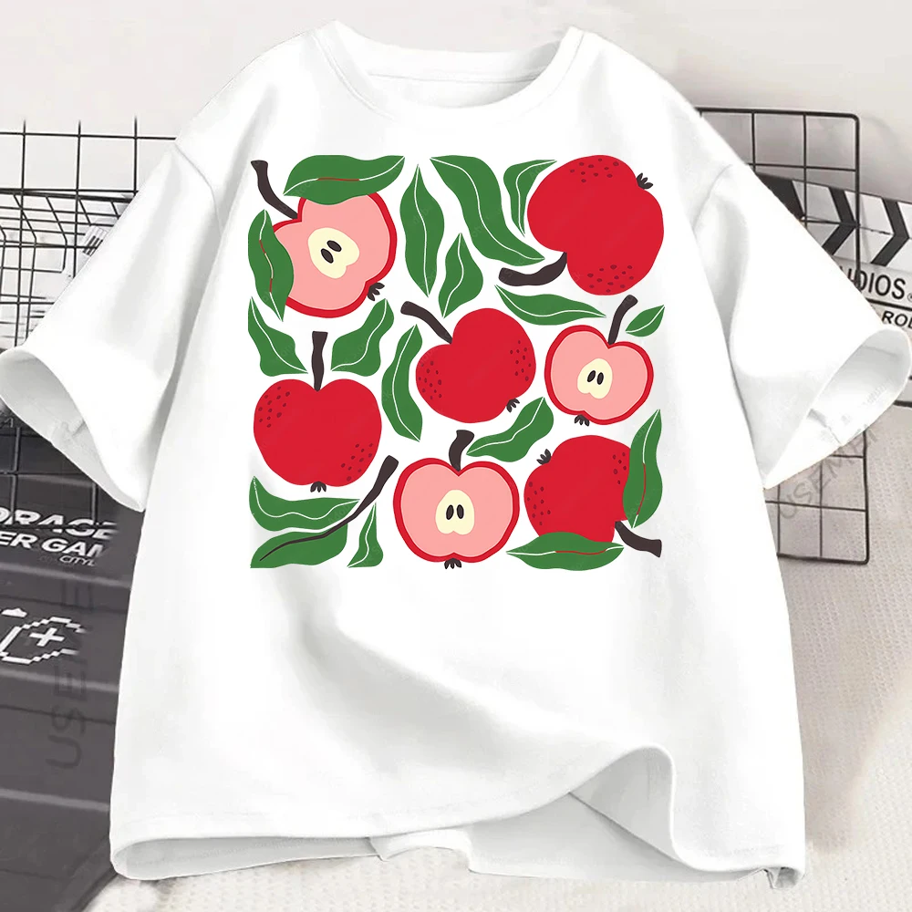 Cute  Print T-Shirt Women Short Sleeve Tee Natural Fruit Graphic Top Kawaii Casual Summer Tshirt Friendly Gift  Women Clothes