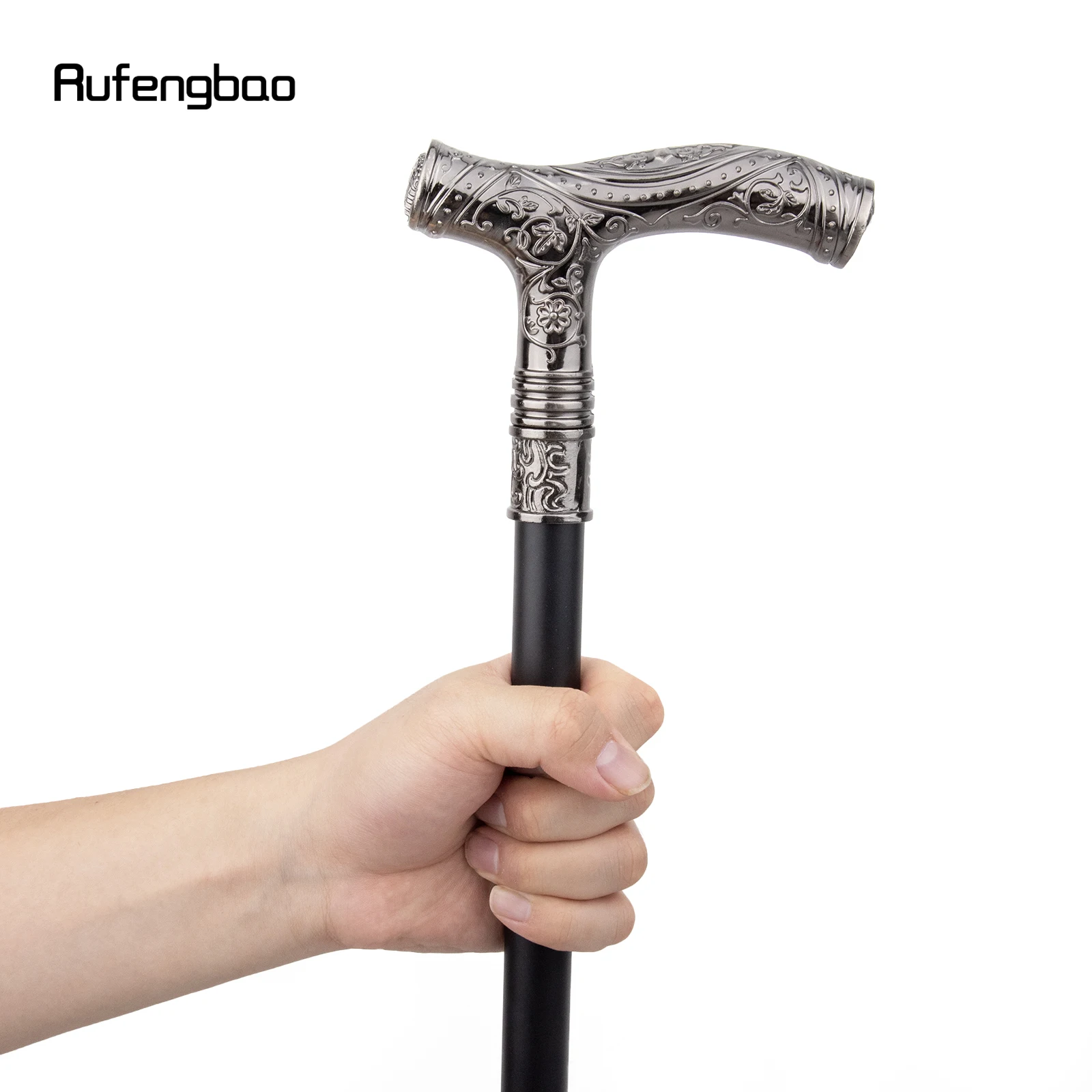 Silver Eagle Head Flower Totem Relief Walking Cane Fashion Stick Crosier Walking Stick Performance Stage Cane 93cm