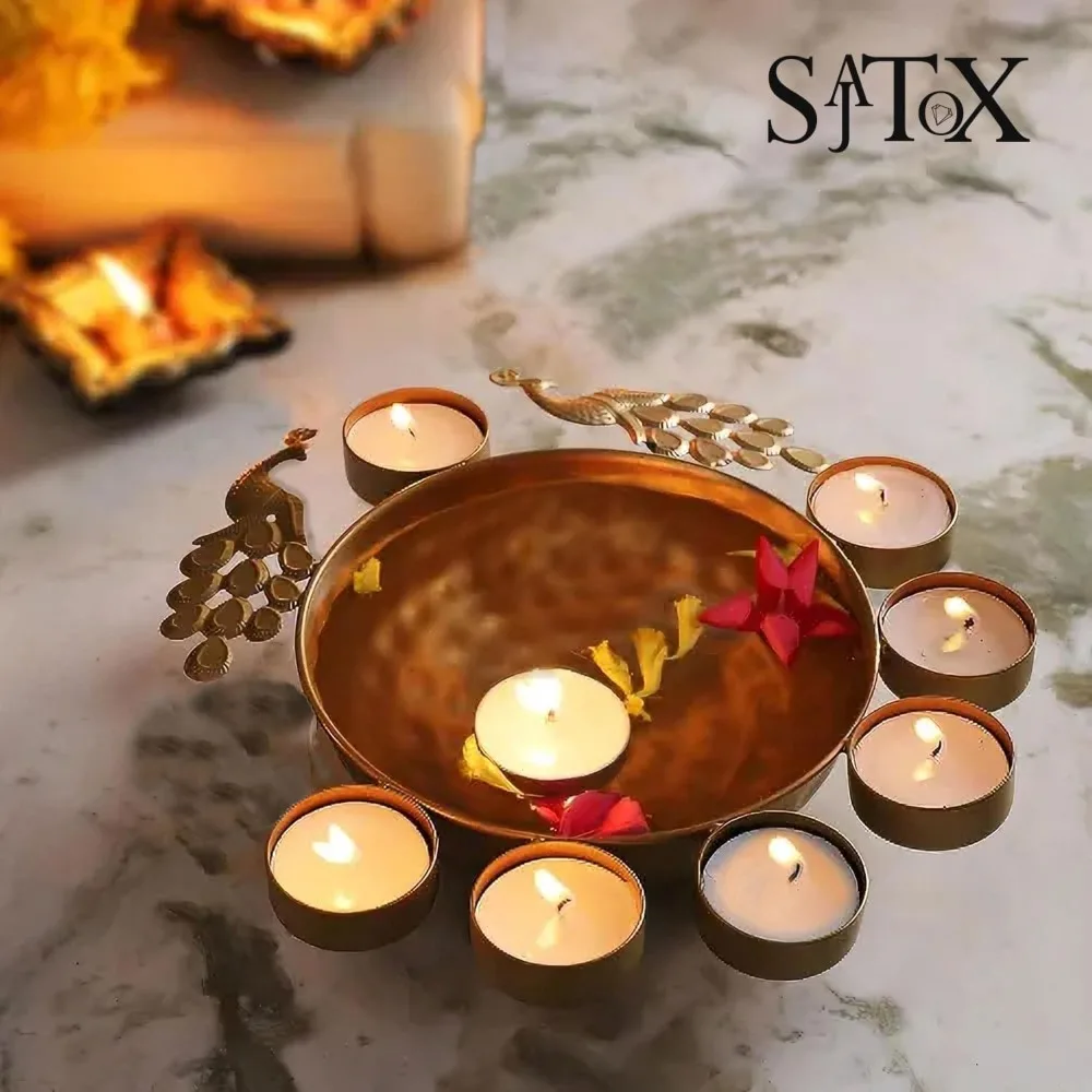 وعاء أورلي على شكل طاووس دائري مزخرف ديوالي دياس وعاء منزلي جميل مصنوع يدويًا للزهور العائمة والشموع المضيئة للشاي