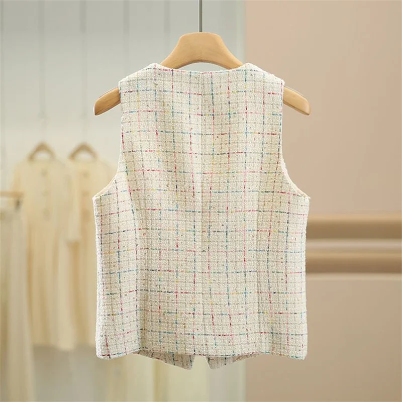 WOMEN Small Fragrant Style Vest Sleeveless Fashion Versatile Camisole Coat Jacket Temperament Spring Autumn Style Top Outerwear