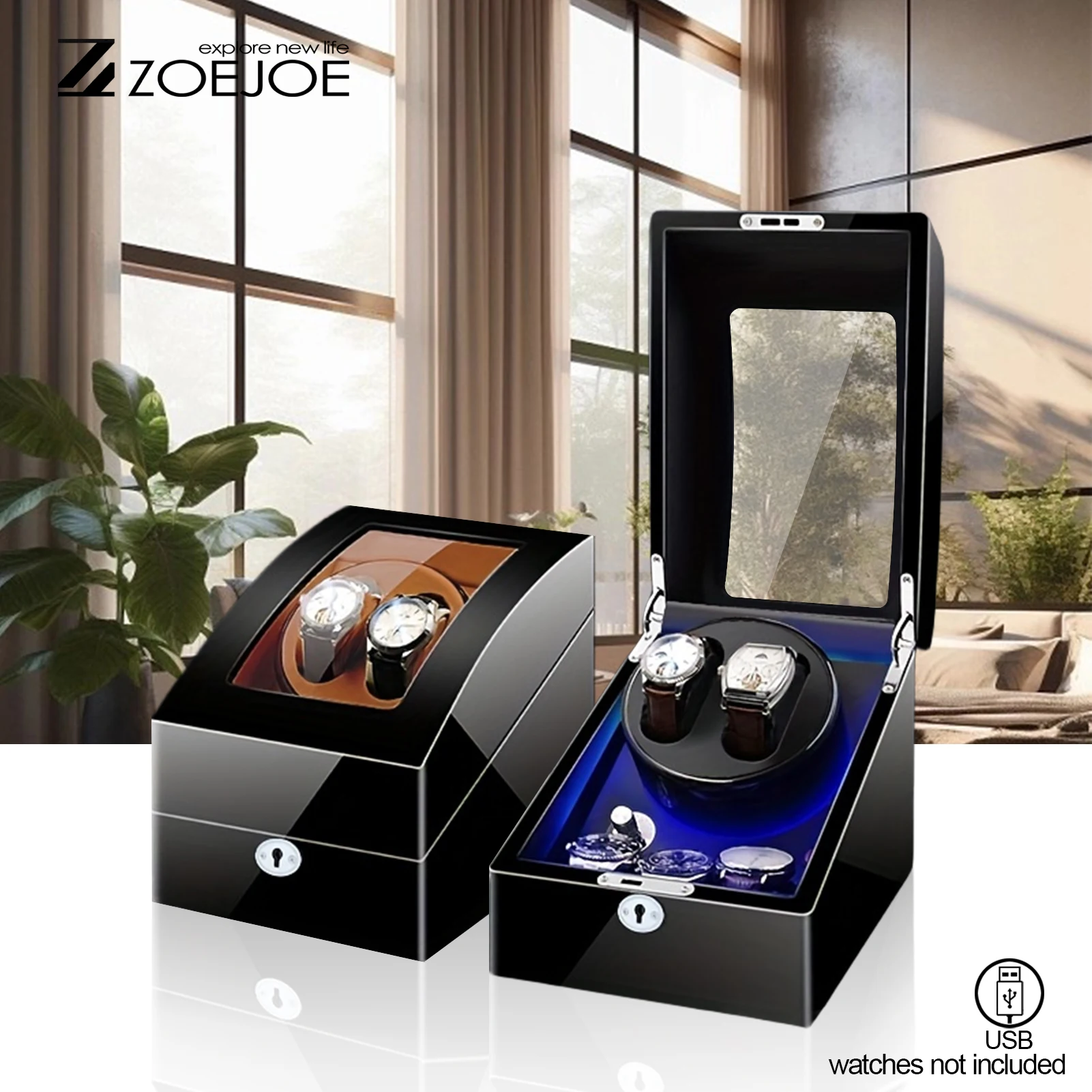 

ZOEJOE Watch Winder Silently Operate Home Watch Winders Night Vision Watch Box With Light Safe Watch Case With Key For Men Women