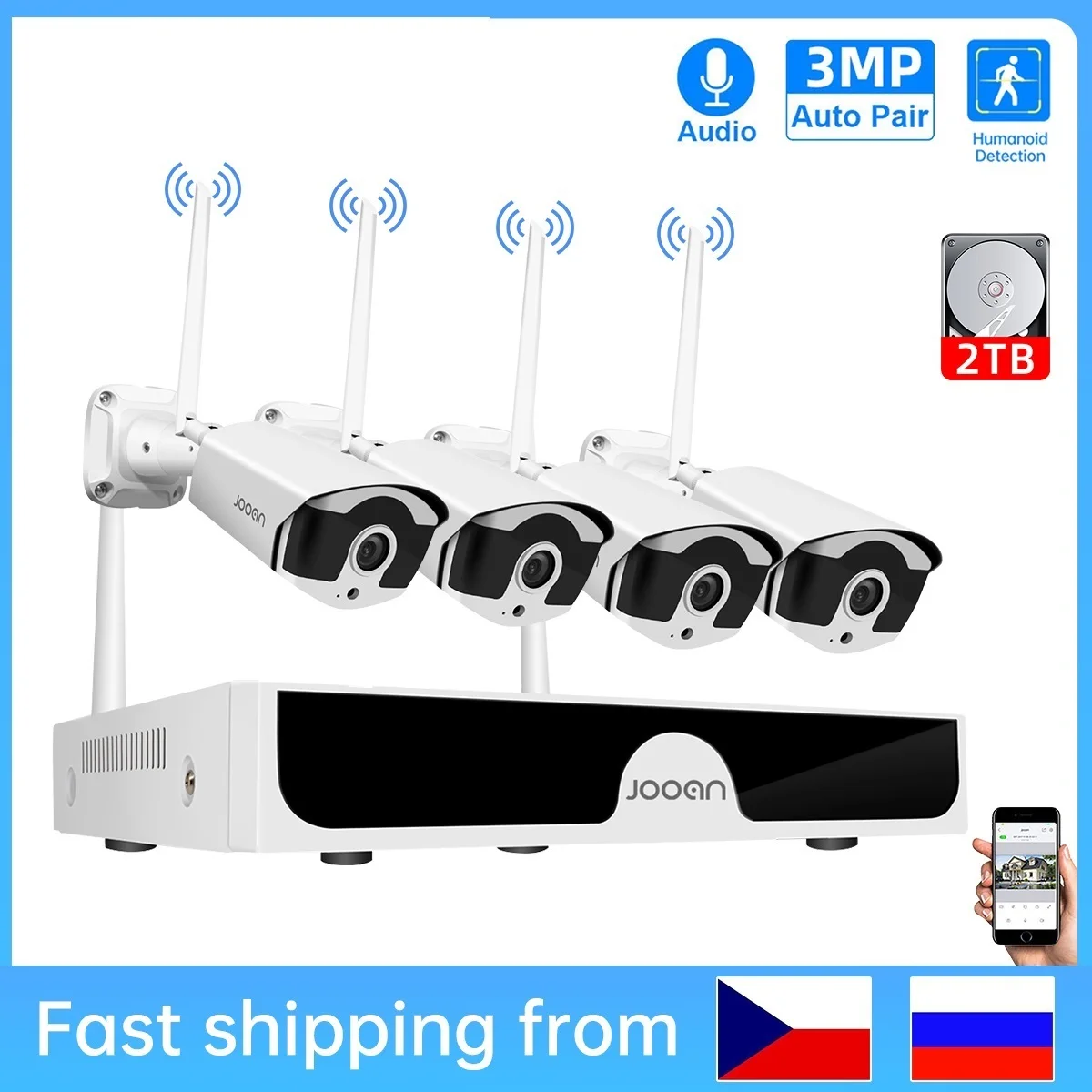 Go! 8CH NVR 3MP Wireless CCTV System Audio Record Outdoor P2P Wifi IP Security Camera Set Video Surveillance Kit NVR Set